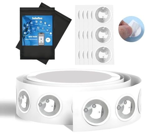 100 Pcs NFC Tags NTAG216, Programmable NFC Stickers with Adhesive Back,888 Bytes Memory, Rewritable RFID Ntag216 Tags Compatible with NFC Enabled Smartphones and Devices