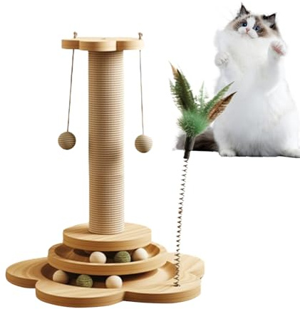 Rascador alto para gatos, poste rascador con tocadiscos, muebles 4 en 1 para mascotas, poste rascador con bola de sisal, tocadiscos para gatos, palo para amantes de los gatos