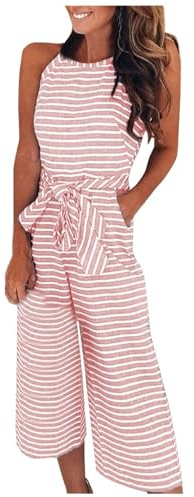 Enterizo de boda festivo para mujer, overol de verano para mujer, overol a rayas, overol largo con bolsillos, pantalones de trabajo, rosa, S