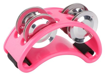 Fußtamburin mit 2 Satz Vernickelter Metall Jingle Glocken | Rosa Abs und Nylon, Sitzt Bequem über Fuß, Geeignet für Akustische Satz und Jam Sessions