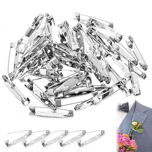 100 Stück Broschennadeln 30 mm Silber – Sicherheitsnadeln Silberne Stabnadeln mit 2 Löchern – Verschlussnadeln Anstecknadel für Schmuck- und Handarbeiten, ideal für DIY, Nähen, Dekoration