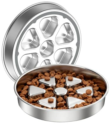 RYAKKA Slow Feeder Dog Bowl,Havy Stainless Steel Large Dog Food Bowls Prevents Bloat with Anti-Slip Makes Meal Time Fun Slow Down Eating 3Cups for Medium Large Dogs & Cats（25.4CM）