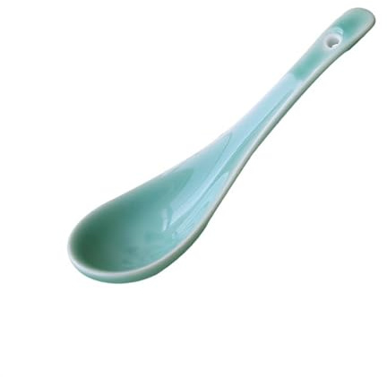ALMLNLL Cuchara sopera China de celadón, cucharita cerámica, cucharón Verde Perfecta for Desayuno, postres, Fideos, Cereales y Helado(A)