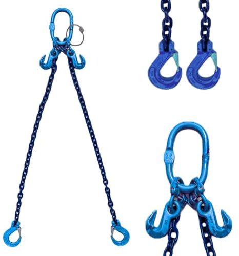 Grade 100 2-Leg Chain Sling 8MM With Clevis Sling Hook Lifting WLL 3.55 T + Shorteners Sling Hook Grade 10 Spec (2 Metre EWL)