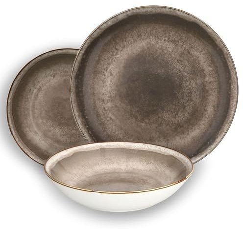 Tognana Servizio Tavola Moon Ibiza Grigio 18 Pz Porcellana Marrone