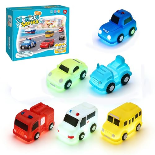 Goorder Badewannenspielzeug, 6 Stück Autos Badespielzeug mit Licht, Ohne Löcher Badespielzeug Baby ab 1 2 3 Jahr, Wasserspielzeug für Kleinkinder, Jungen, Mädchen 1 2 3 Jahre