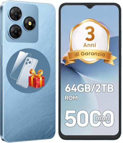 Ausriray Teléfono Móvil Android, Smartphone 6GB+64GB/2TB TF, Móvil Barato 6.56'' HD+ 60Hz, Batería 5000mAh, Cámara 13MP+8MP, Dual SIM 4G, Móvil Libre con GPS, Fingerprint/OTG/3.5mm Jack 1PCS