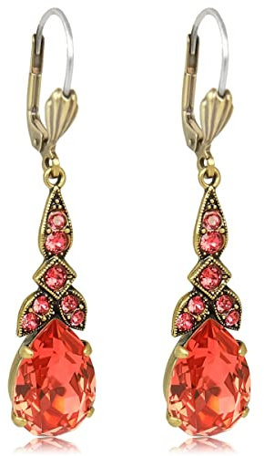 Jugendstil Ohrringe mit Markenkristallen Gold Orange Rot NOBEL SCHMUCK