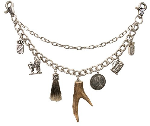 Alpenflüstern Trachten-Charivari Xaver - Hochwertiger Herren-Trachtenschmuck mit Trophäen-Anhängern für die Lederhose, echtes Hirschhorn, (antik-silber-farben) HCH001