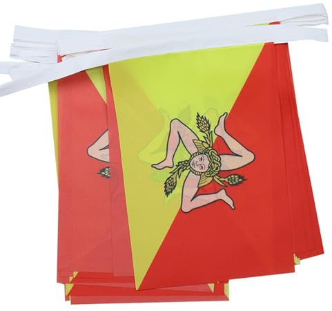 AZ FLAG Guirnalda Sicilia 6 m 20 banderas Poliéster Ligero 21x15 cm | Uso interior y exterior Cadena de banderas siciliana banderas cosidas sobre cinta reforzada