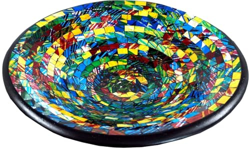 GURU SHOP Runde Mosaikschale, Untersetzer, Dekoschale, Handgearbeitete Keramik & Glas Obst Schale - Design 22, Size:mittel (Ø 29 cm)