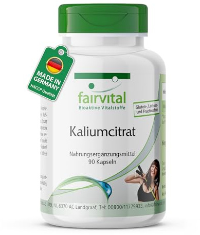 fairvital Citrate de potassium, 90 gélules, HAUTEMENT DOSÉ, 300mg de potassium élémentaire par gélule, VÉGÉTALIEN
