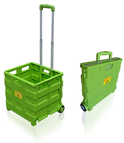 Pack and Go Folding Shopping Trolley, With Wheels, Capacity 40kg, Good for Shopping, Camping, Fishing, Festival, Cart, Trolley, Optional Lid (Green Trolley) – Sun Leisure®