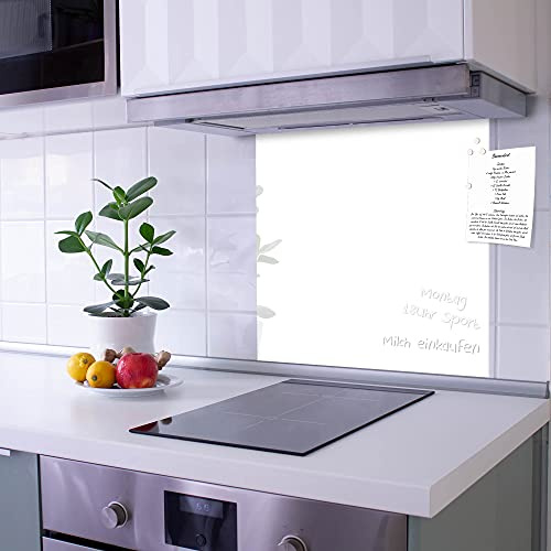 banjado Küchenrückwand Glas ohne Bohren 50x50cm – Glasrückwand Küche mit Motiv weiß/Spritzschutz Küchenrückwand Glas/selbstklebende Küchenrückwand Platte - magnetisch & beschreibbar