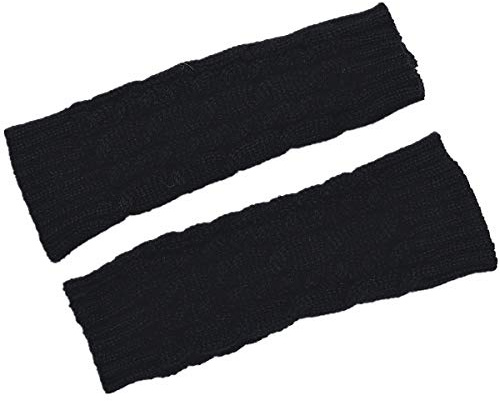ACVIP Damen Fingerlose Handschuhe gestrickte Armstulpen mit Flechtmuster Pulswärmer(Schwarz)