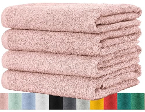 BaSaTex - Handtuch Set für Haushalt & Gäste 4er Pack - Frottee-Handtücher mit Aufhängeschlaufe aus weicher Baumwolle in 50x100cm - Waschtücher für Bad Öko-Tex Standard 100 Zertifiziert - Altrosa