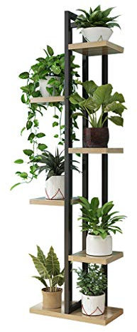 Blumenregal Holz Blumentreppen Pflanzentreppe Indoor Outdoor Metallständer Blumentöpfe Pflanzgefäß Halter Leiterregal Garten Wohnzimmer Balkon Terrasse Decor (Braun)