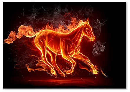 Tulup Leinwandbild - Wandkunst - Drucke auf Leinwand - Leinwanddruck -100x70 cm - Tiere - Rot - Pferd in Flammen