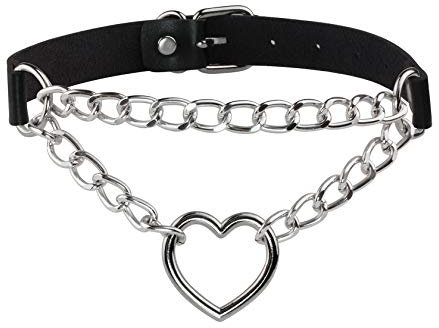 JJDreams Punk Halsband Gothic PU Leder Halsreif mit Kette Herz Anhänger elegant Choker Kragen schwarz Damen, Chock Gothic Damen