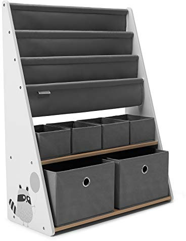 Kinderkraft Kinderzimmerregal RACOON, Spielzeug-Organizer, Kinderregal für Kinderzimmer, zum Aufbewahren von Kinderbüchern und Spielen, kompakte Größe, Behälter für Spielsachen, Weiß