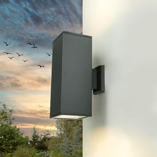 Licht-Erlebnisse XXL Wandleuchte Außen eckig IP54 2xE27 H30cm aus Aluguss anthrazit up&down für Hauswand Eingang Hof Garten modern Außenleuchte Außenlampe Wandlampe