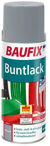 BAUFIX Buntlack Spray silbergrau, 400ml, glänzend, Buntlack Sprühdose für außen und innen, kratzfest, stoßfest, schlagfest, schnelltrocknend