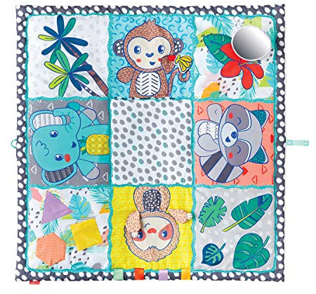 Infantino Jumbo Sensory Discovery Mat – 122 x 122 cm Spielmatte für Babys, Sensorische Erkundung, für Tummy Time und zum Mitnehmen, Entwicklungsspielzeug mit Spiegel