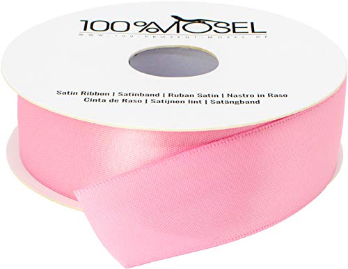 100% Mosel Satinband, in Rosa (25 mm x 25 m), matt glänzendes Geschenkband | Edles Schleifenband zum Dekorieren, Basteln und Verpacken – für Babyparty und Kindergeburtstag