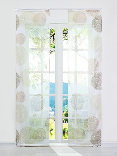ESLIR Schiebegardinen Set 2er Flächenvorhänge Gardinen mit Klettband Schiebevorhang Transparent Vorhang mit Zweige Muster Voile Sand BxH 57x145cm 2 Stück