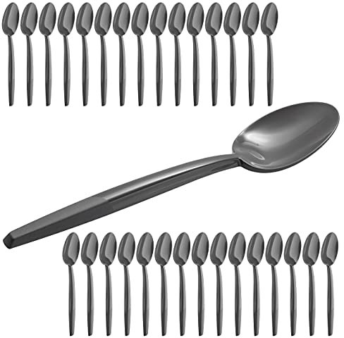 Grizzly Besteckset aus Kunststoff I 30er Set Mehrweg Esslöffel I Stabil, Spülmaschinenfest I 100% Recyclebar I Wiederverwendbares Anthrazit Besteck