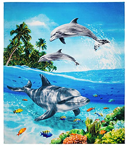Beachland Delfine Stranddecke 137,2 x 172,7 cm Strandtuch Korallenriff mit Clownfisch 100% Baumwolle Familiengröße (Paradies-Delfine, ein Handtuch)
