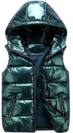 Angelweste Große Größe Weste Warme Weste Winterweste Glänzende Daunen-Baumwollweste Damen Plus Größe Mit Kapuze Paare Herbst- Und Winterweste Mädchen Koreanische Oberbekleidung-Dunkelgrün_S Größe 130