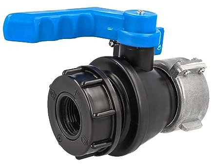 tecuro IBC Adapter Kugelventil mit mit Adapter auf 1 Zoll Innengewinde, beidseitig Grobgewinde S60 x 6