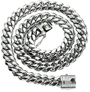 Ayoiow Kette für Männer Cool, Panzerkette mit Zirkonia Halskette Männer Edelstahl Silber