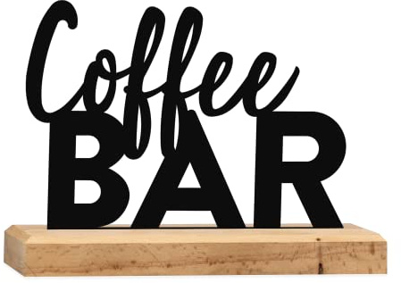Rerum & Consilium Coffee Bar Schriftzug aus Holz und Metall | 17,5 x 13 cm | Hochwertige Café-Dekoration, Kaffee Deko, Kaffee Bar Schriftzug