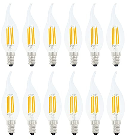 Lamsky E14 LED Bulb European Base 4W Dimmable 40W Equivalent, Flame Tip Candelabra LED Bulbs, 110V 2700K Warm White 12-Pack