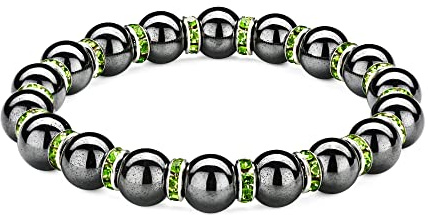 Magnetisches Armband für Männer und Frauen, Hämatit-Armband, 8/10 mm, verbessert den Schlaf, lindert Gelenkschmerzen, beseitigt statische Elektrizität (A-Klasse-Magnet + Grün, （10MM, 7,87 Zoll）)