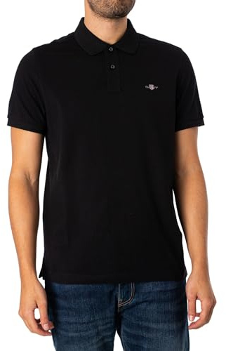 GANT Polo REG Shield SS Pique para Hombre, Color Negro, estándar, Negro, M