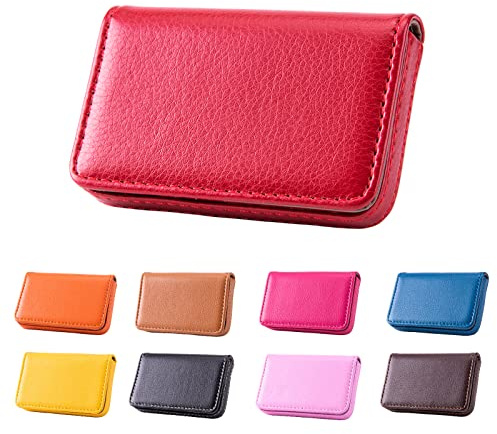 Waylipun Estuche para Tarjetas de Visita, Piel sintética, con Cierre magnético, para Guardar Tus Tarjetas de Visita, para Hombre y Mujer, Rojo, Elegante