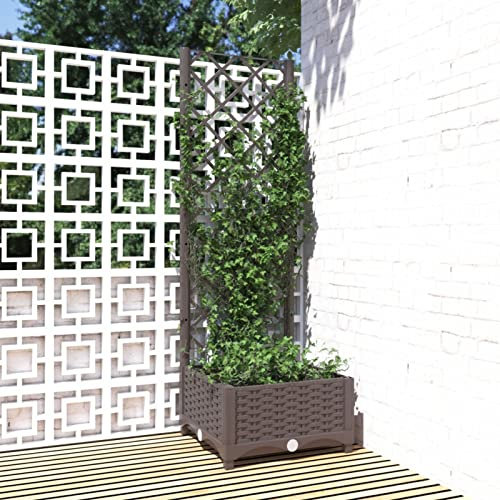 Festnight Arriate Enrejado de Plastico Macetero de Jardín Enrejado Jardinera con Enrejado Planta Flores Maceta para Exterior Terraza Balcón PP, Marrón 40x40x121.5 cm