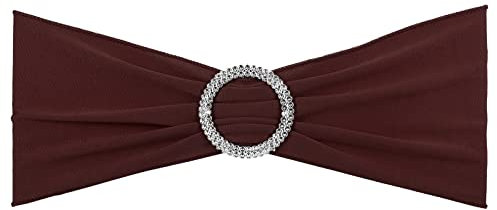 PATIKIL 14x5 Estiramiento Silla Fajas Lazos, 10 Paquete Elástico Silla Bandas Fajas con Hebilla Deslizador para Boda Banquete Decoraciones, Oscuro Marrón