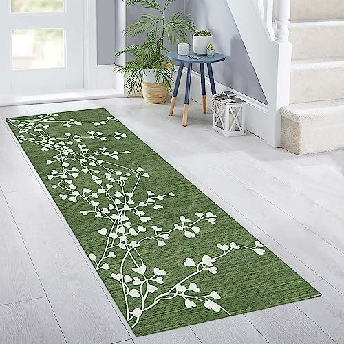 Siunwdiy Teppich Läufer Flur Grün Lang rutschfest Kücheteppich Waschbar 120x300cm Meterware Abstrakt Teppichmatten Waschbar Korridor Wohnzimmer Schlafzimmer 40-140cm Breit, Anpassbare Größe