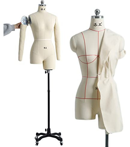 Weibliche Schneiderpuppen Schaufensterpuppe zum Nähen, Schneider Schneiderin Plus Size Mannequin Torso Body mit abnehmbaren Armen und Rädern (Color : White, Size : XXL) Interesting