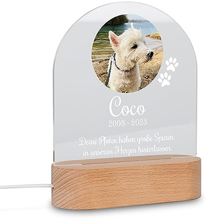 Holzura Trauer Geschenke Hunde Gedenktafel andenken an verstorbenen hund Foto Nachtlampe für Tierurnen, Gedenkstätten & Bestattungen für Hunde und Katze