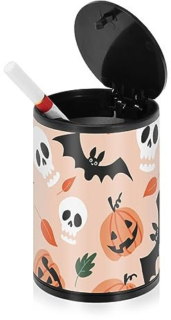 Halloween Kürbisse Fledermäuse Aschenbecher für Zigaretten mit Deckel Geruchssicher Edelstahl Tragbar Rauchfrei Autozubehör Aschenbecher Auto für