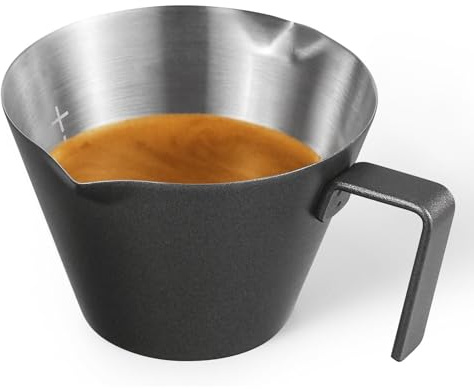 MHW-3BOMBER Espresso Measuring Cups, Double Spouts Stainless Steel Espresso Pour Cup, Espresso Shot Cups with Handle Scale, Metal Measuring Cups with V-Shaped Mouth, 3.4OZ/100ML Black G5148B-OS