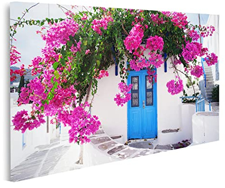islandburner Prime Bild auf Leinwand Traditionelles Griechisches Haus Blumen Paros Insel Griechenland Blaue Bilder Wandbilder Poster
