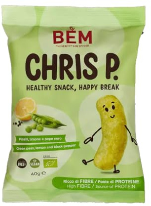 Patatine di Legumi BEM CHRIS P. - Piselli, Limone e Pepe Nero | Croccanti e Biologiche, 240g (6x40g Pack) Senza Glutine