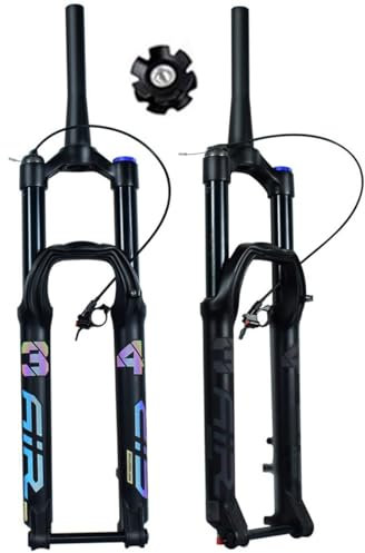 27.5 29 Zoll Mountainbike Luftfedergabel 1-1/8'' Konischer Rohr Mountain Front Gabel XC Fahrradgabeln Steckachse 15mm * 100mm Federweg 140MM Mit Rückprall Einstellen (Color : Black Remote, Size : 27