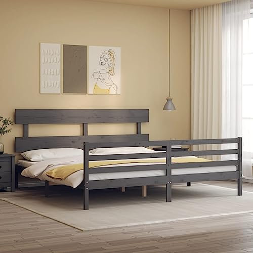 FUDUGEHMIOFWFJJ Massivholzbett mit Kopfteil Grau 200x200 cm, Murphy Bed daybed Outdoor sofabett tagesbett ausziehbar Geeignet für Schlafzimmer